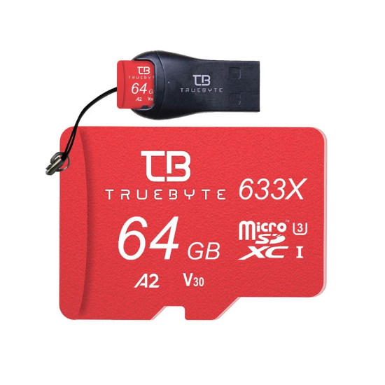 تصویر  کارت حافظه microSD XC تروبایت مدل 633X-A2-V30 کلاس 10 استاندارد UHS-I U3 سرعت 95MBps ظرفیت 64 گیگابایت به همراه کارت‌خوان